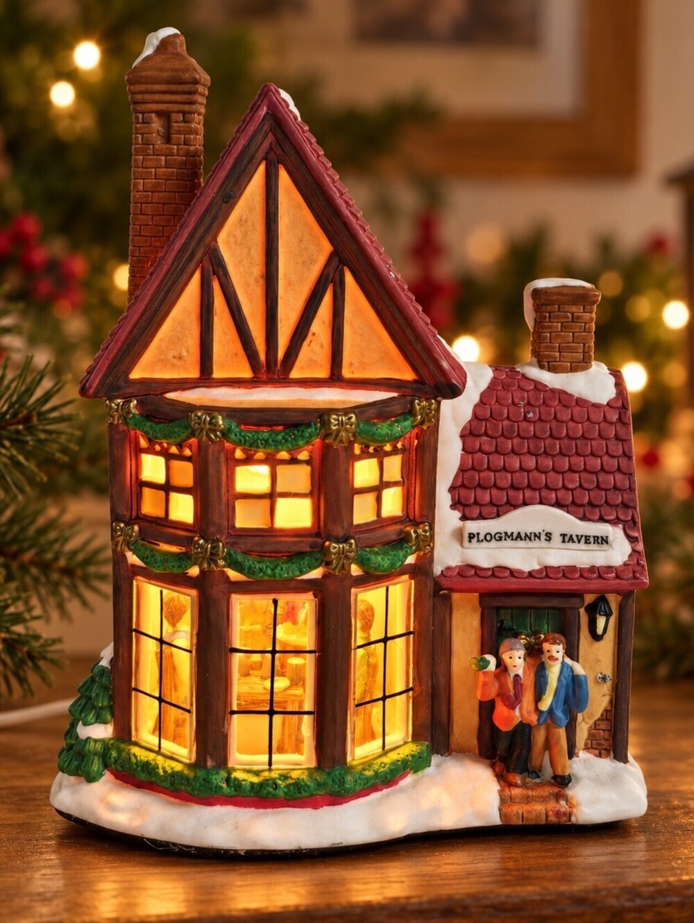 Plogmann's Tavern Trim A Home Lighted Ceramic Christmas Village House Holiday